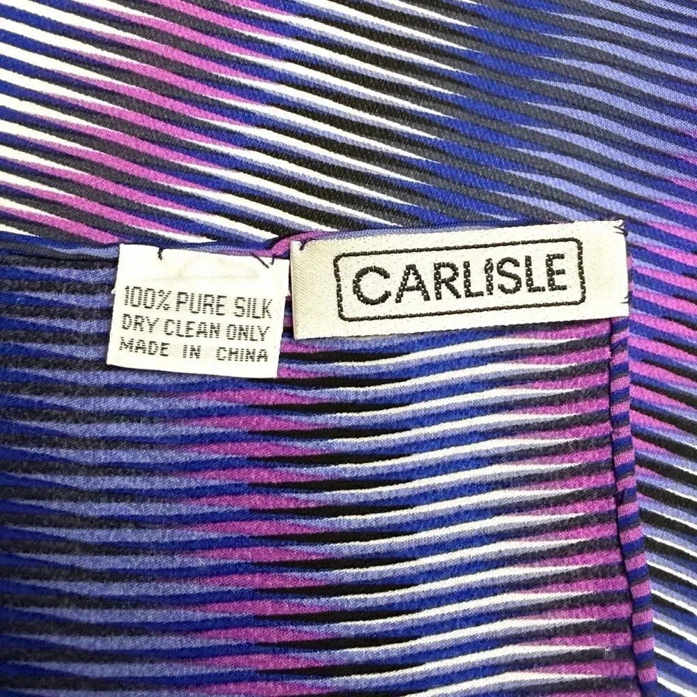 Carlisle Silk Oblong Scarf Blue Purple Striped Hand Rolled 60x14